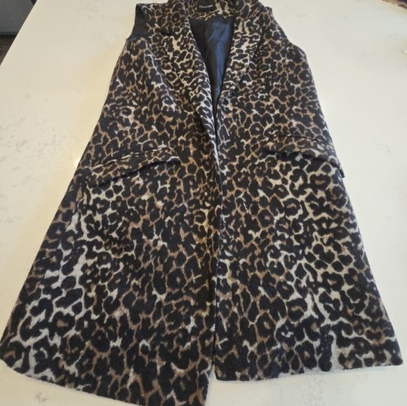 Dolce Cabo Leopard Longline Fleece Vest Jacket Open Front  Womens Large Viscose - Picture 12 of 16